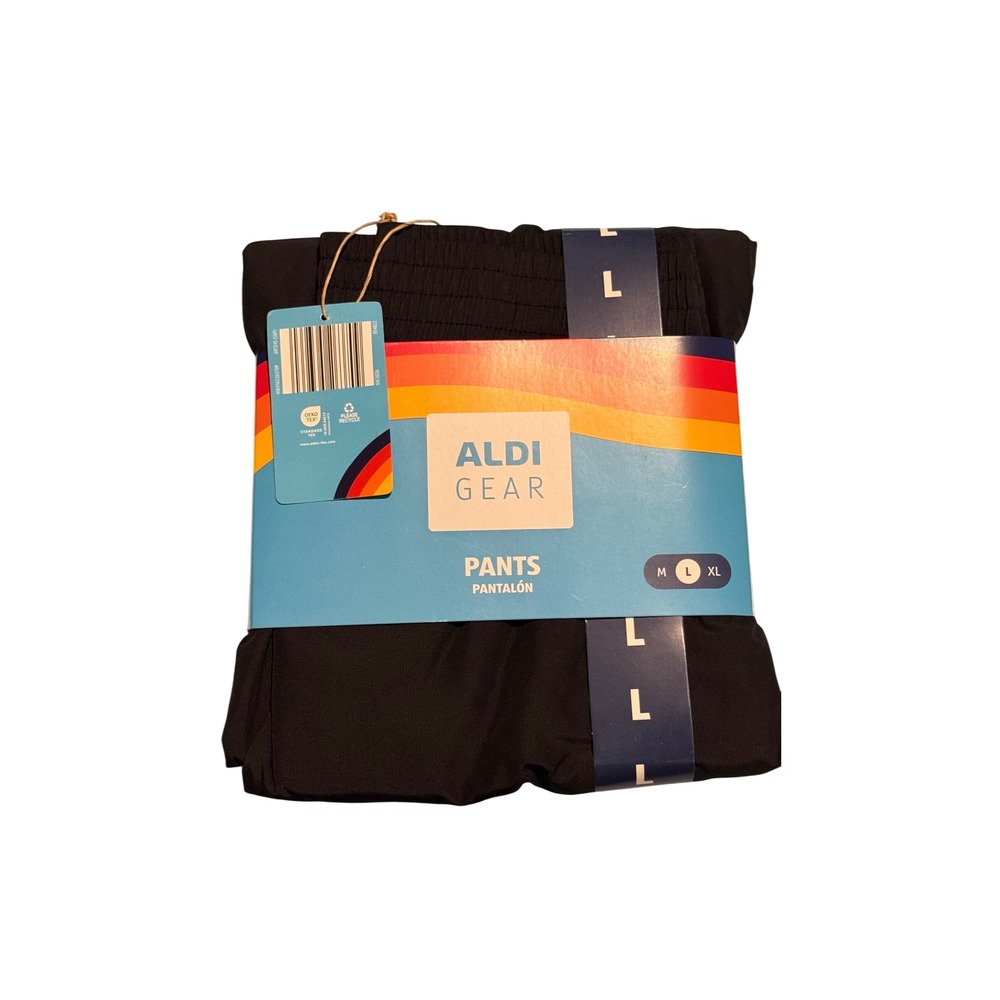 Aldi Gear Womens Track Pants Black Snap Button Side Logo Recycled Large L NEW